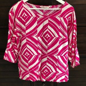 Old Navy Pink & White 3/4 Sleeved Top